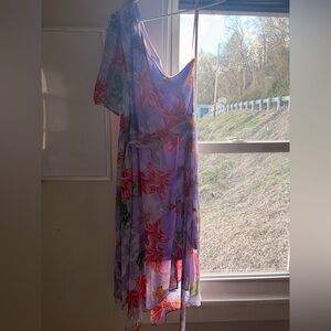 Floral Lavender Midi Dress with Tie Waist